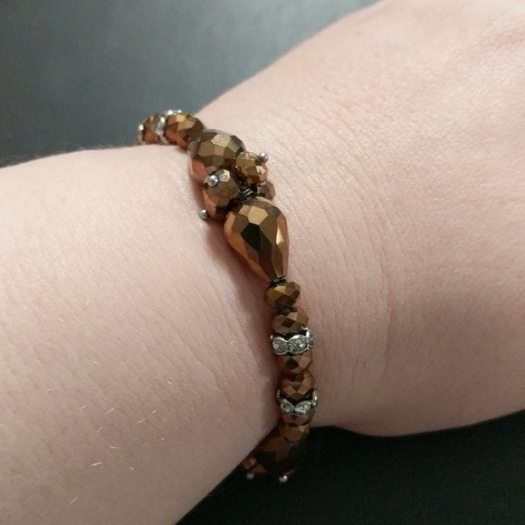 𝅺Copper Tone Beaded Stretchy Elastic Statement Bracelet - Picture 2 of 2